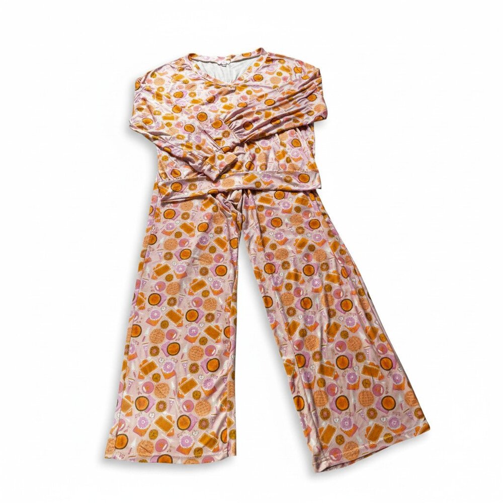 NWOT Jordann Jammies Pink Baking Print Pajama Set Size Small Wide Leg Lounge Set